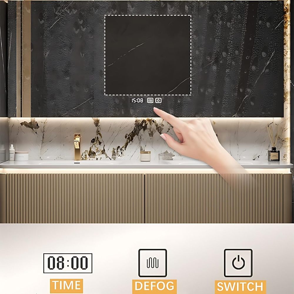 Bathroom Vanity with Sink - Double Sink Bathroom Vanity | LED Smart Defog Mirror Cabinet Included | Dual Zone Design | Multi-Layer Solid Wood Material | Wall Mounted