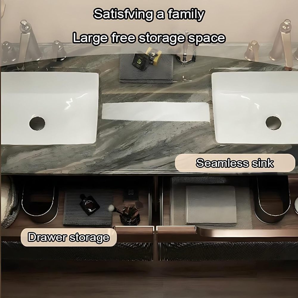 84IN Double Sink Bathroom Vanity - Luxury Bathroom Vanity with with 2 Large Capacity Drawers, Floating Sink Cabinet with Smart Defog Mirror, Customizable Size, No Assembly Required