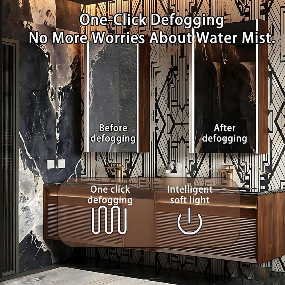 60IN Double Sink Bathroom Vanity - Luxury Bathroom Vanity with Smart Defog Mirror, Floating Sink Cabinet with Multiple Storage Areas, No Assembly Required, Brown - Mirror