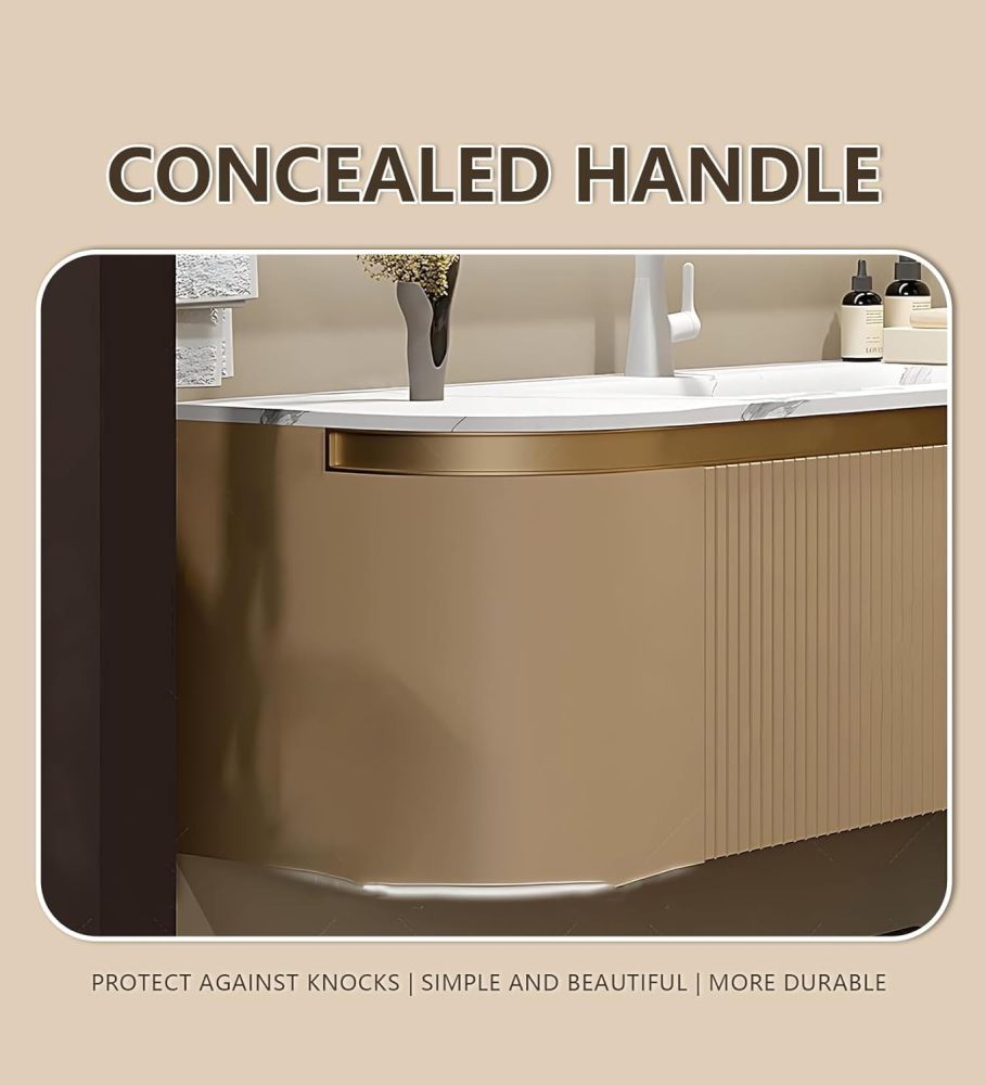 58IN Floating Bathroom Vanity with Sink - Elegant Vanity Sink Cabinet with LED Smart Defogging Mirror and Open Shelf, Striped Drawer, Integrated Sink, Includes Accessories, White