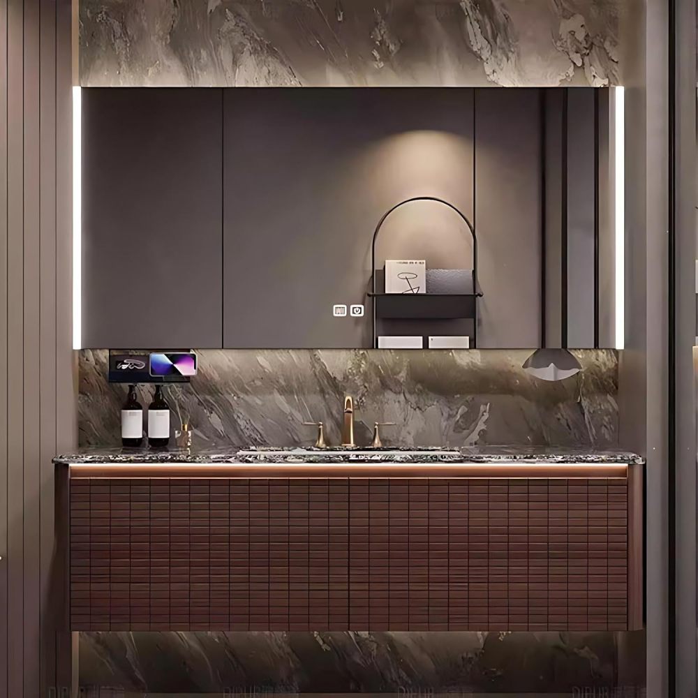58IN Bathroom Vanity with Sink - Smart Bathroom Vanity with Smart Defog Mirror, Floating Sink Cabinet with 2 Large Capacity Drawers, Customizable Size, No Assembly Required