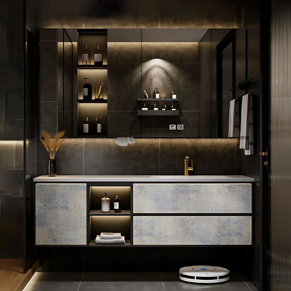 60IN Bathroom Vanity - Luxury Bathroom Vanity with Smart Defog Mirror, One-Touch Defog, Floating Bathroom Sink Cabinet with 2 Drawers & Door, No Assembly Required, White - Mirror Cabinet