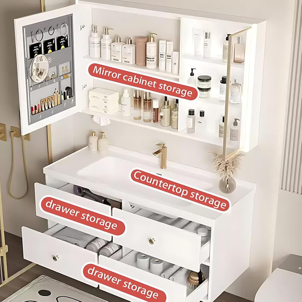 72IN Bathroom Vanity with Sink - Bathroom Vanity with Defog Mirror, Seamless Basin & Waterproof Finish, Solid Wood Cabinet with 4 Drawers | Complete Accessories, Fully Assembled, B
