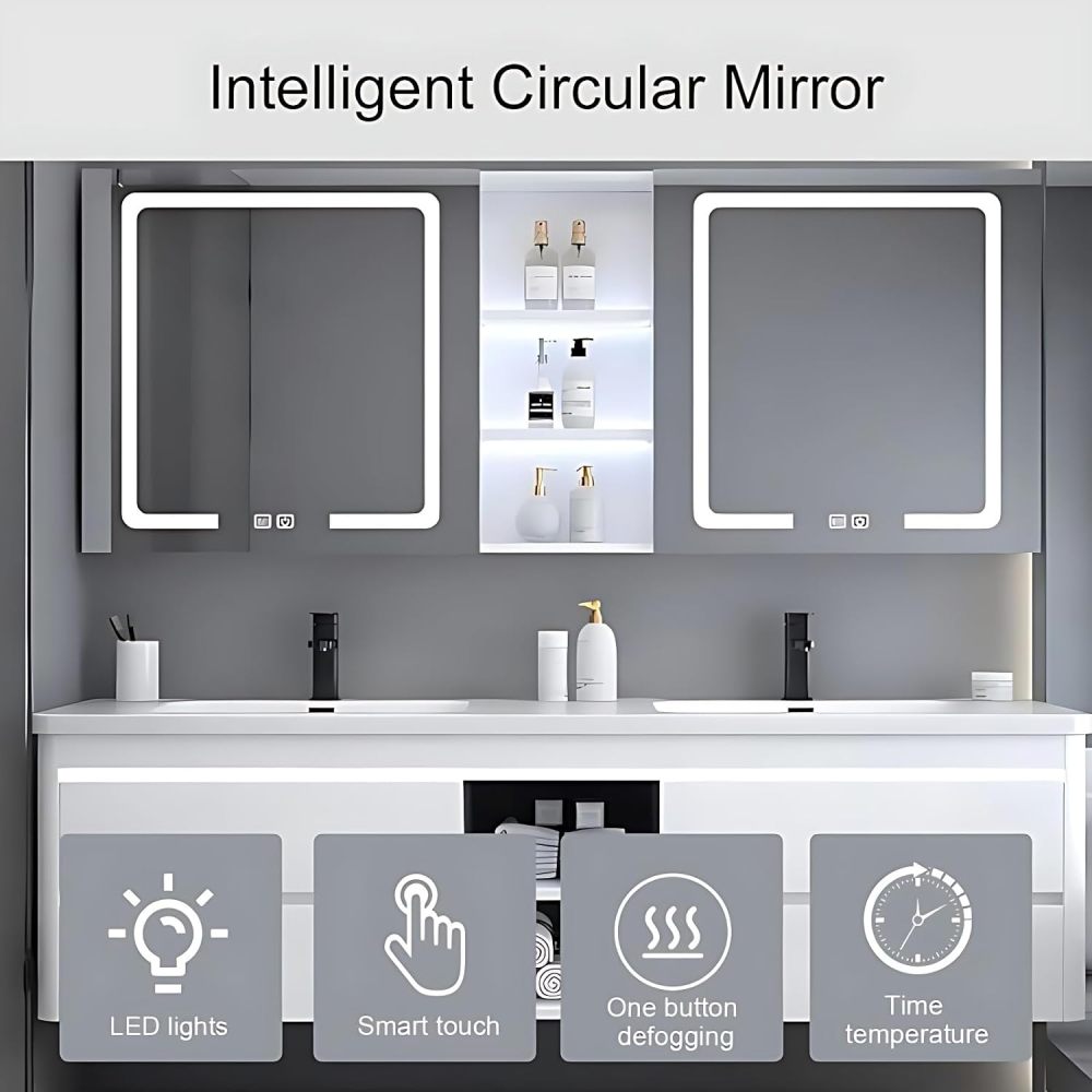 Bathroom Vanity with Sink - Double Sink Bathroom Vanity Cabinet & Smart Mirror Cabinet Set, Wall Mounted Modern Floating Vanity, Suitable for Large Bathrooms (88",White)