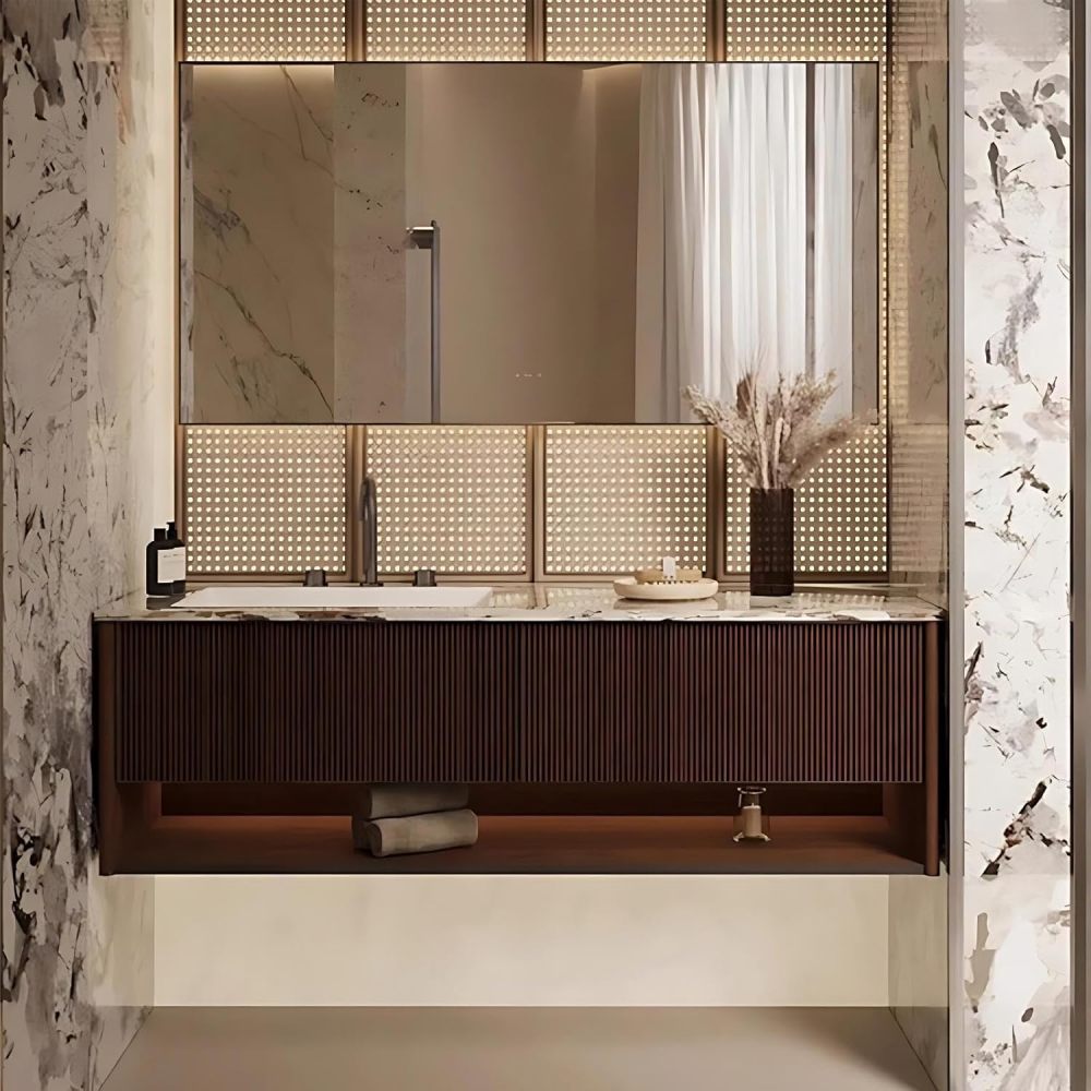 54IN Bathroom Vanity with Sink - Luxury Bathroom Vanity with 2 Drawers & Seamless Sink, Solid Wood Sink Cabinet with Smart Defog Mirror, No Assembly Required