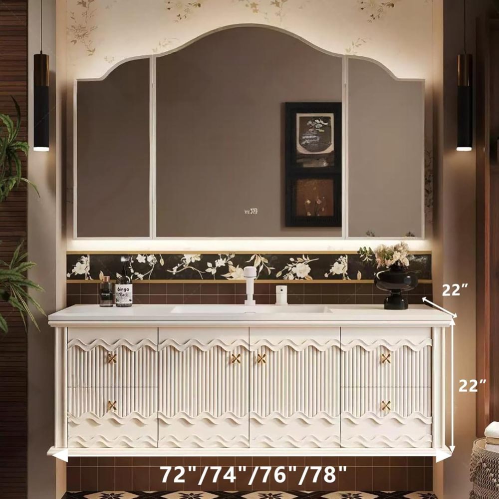 72IN Bathroom Vanity with Sink – Floating Bathroom Vanity with Smart Anti-Fog Mirror & Seamless Basin, Sink Cabinet with Drawers, Complete Accessorie, Fully Assembled, A