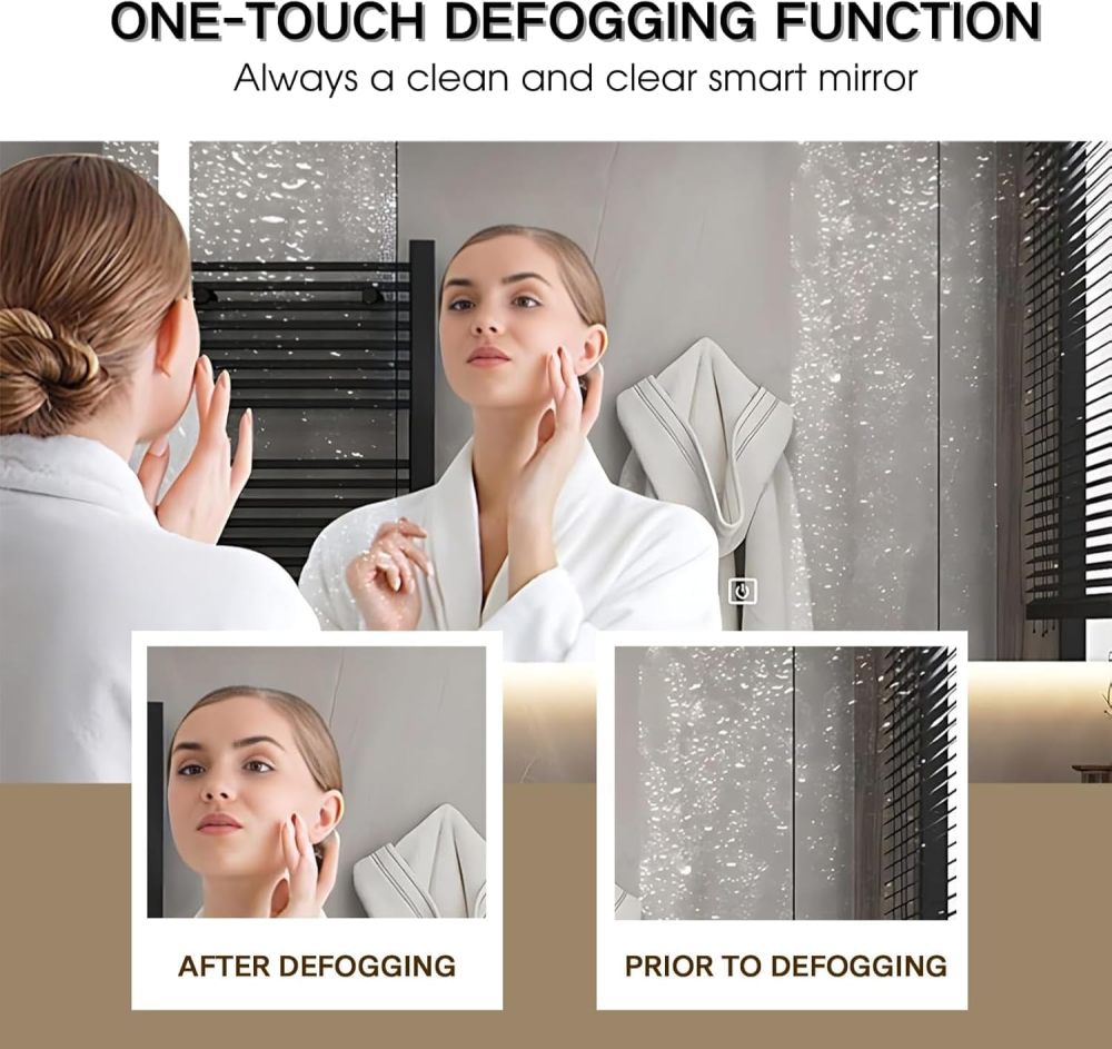 34IN Bathroom Vanity with Sink - Luxury Vanity Sink Set with LED Anti-Fog Mirror & Storage Locker, Floating Bath Vanity with One-piece Countertop, Includes Accessories, Black & Gold