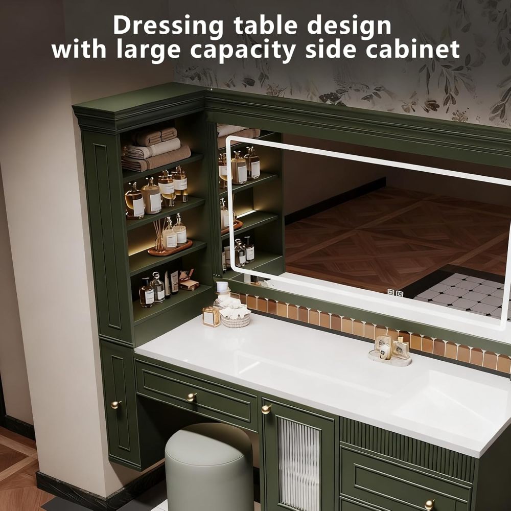72IN Bathroom Vanity with Sink - Solid Wood Wall-Mount Bathroom Vanity with Ample Storage, Anti-Fog LED Mirror, Custom Options, Complete Accessories, Fully Assembled, Green
