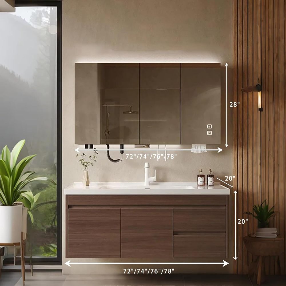 72IN Modern Bathroom Vanity - Solid Wood Bathroom Vanity Cabinet with Smart Anti-Fog Mirror ? Integrated Sink, Stylish Floating Design with Ample Storage