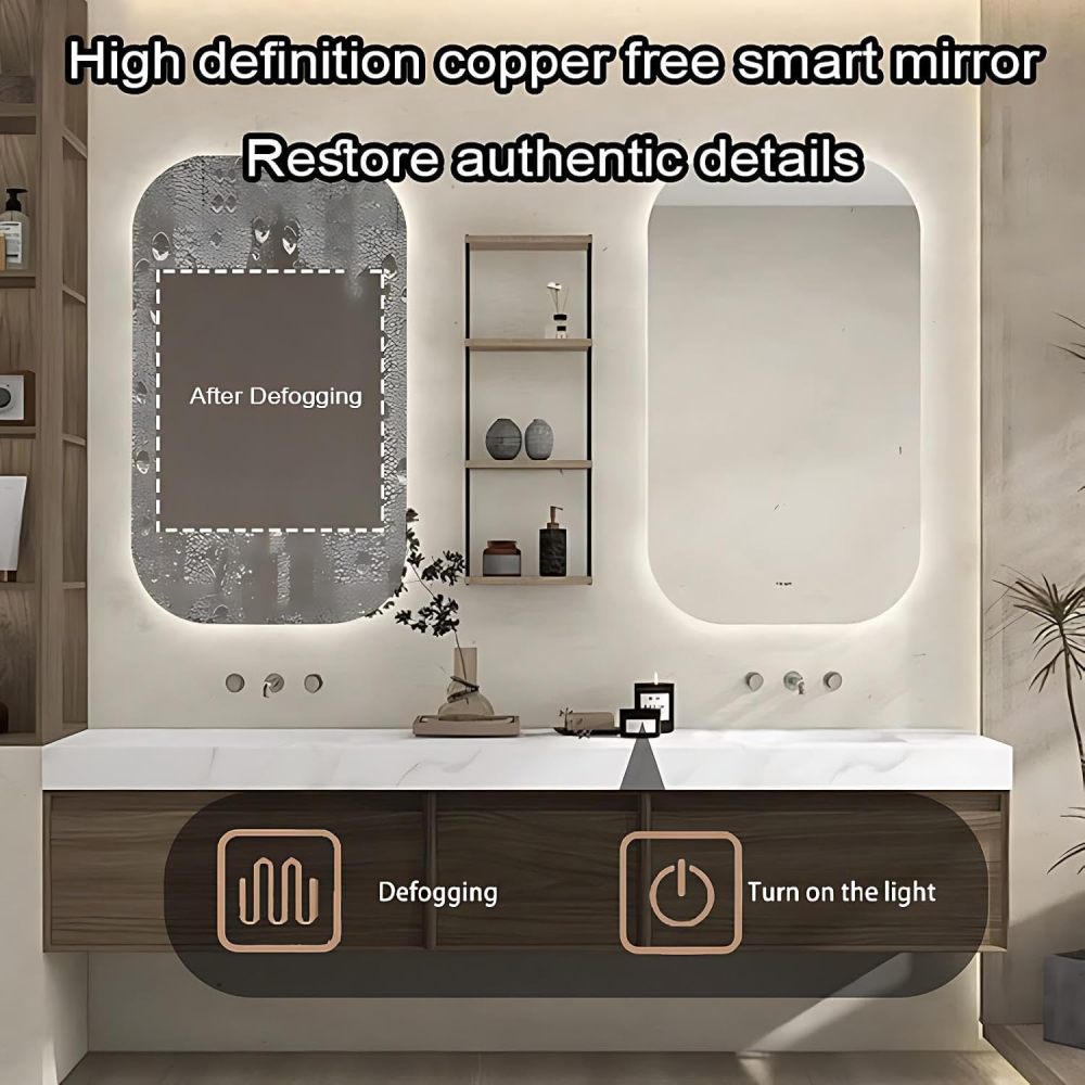 82IN Double Sink Bathroom Vanity - Modern Bathroom Vanity with 2 Smart Defog Mirror, Solid Wood Sink Cabinet with Multiple Storage Areas, No Assembly Required