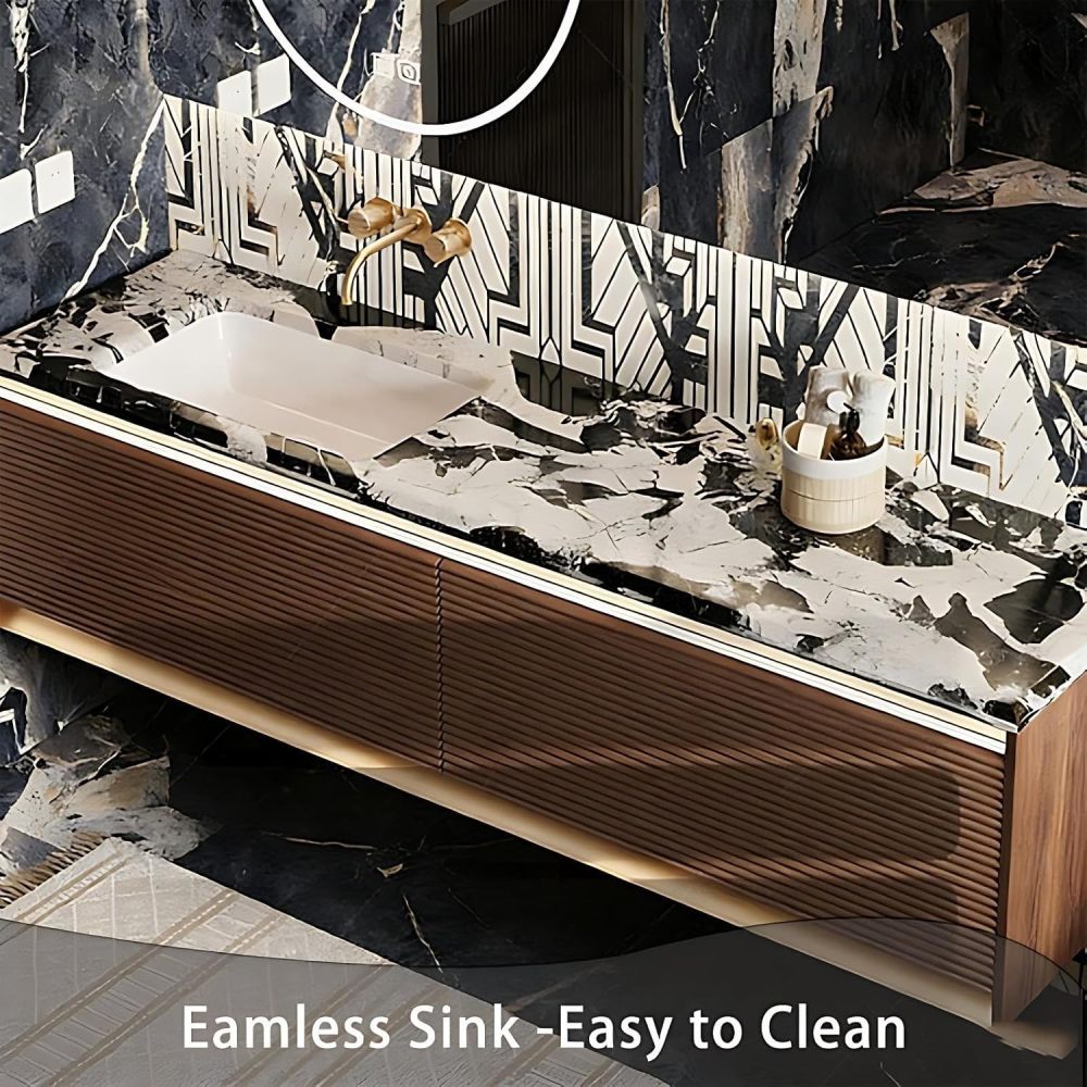 60IN Bathroom Vanity - Modern Bathroom Vanity with Smart Defog Mirror, One-Touch Defog & Lighting, Solid Wood Sink Cabinet with 2 Drawer and Seamless Sink, No Assembly Required