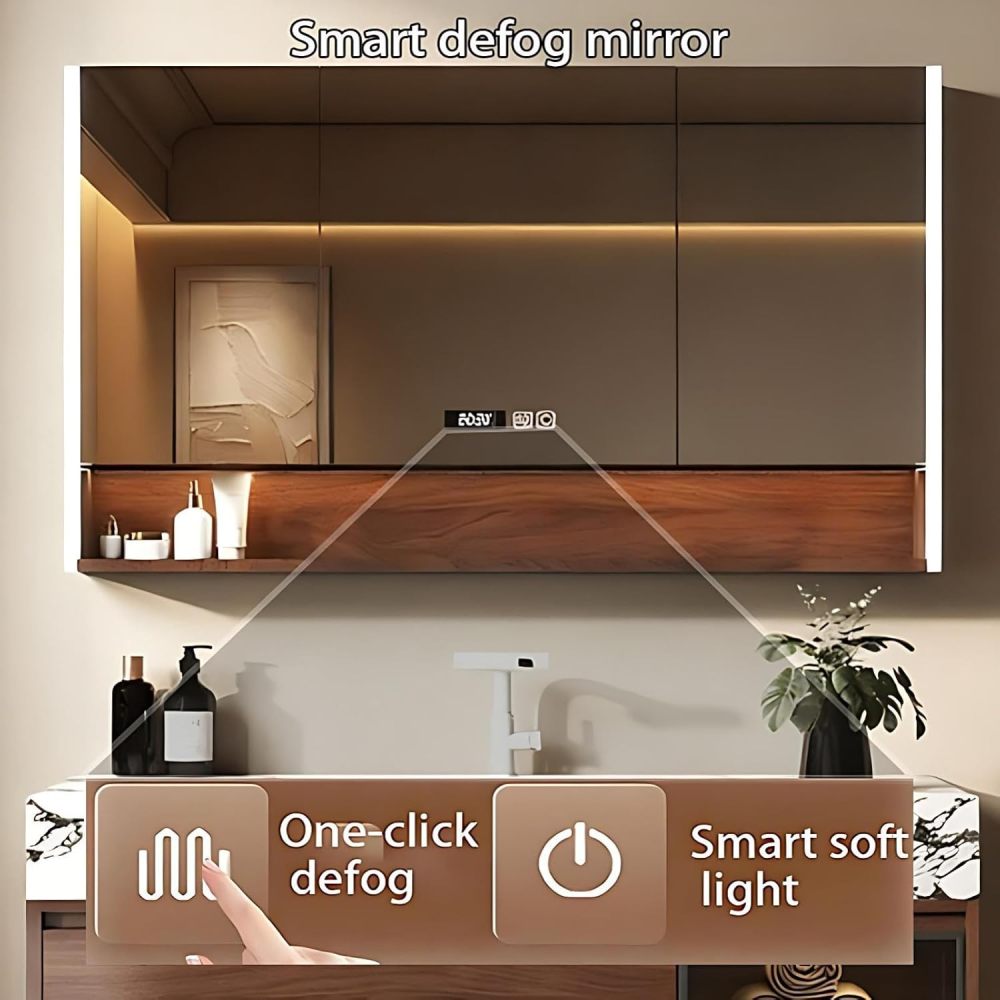 72IN Bathroom Vanity with Sink - Bathroom Vanity with Smart LED Defrost Mirror, Wall-Mount Sink Cabinet, Seamless Basin & Waterproof Finish, Complete Accessories, Fully Assembled, B