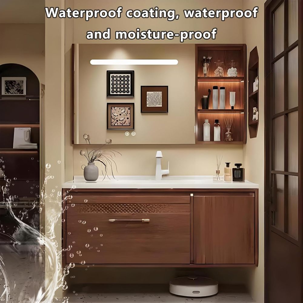 72IN Bathroom Vanity with Sink - Sink Cabinet with Multi-Layer Waterproof Coating, Anti-Fog Mirror & Seamless Basin Design, Complete Accessories, Fully Assembled, Wood A
