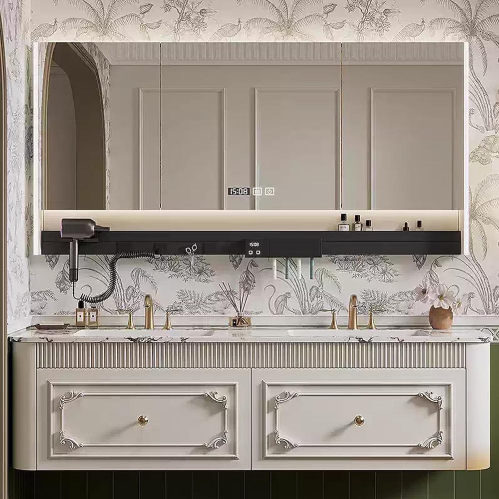 72IN Double Sink Bathroom Vanity - Bathroom Vanity with Anti-Fog LED Mirror & Ample Storage, Solid Wood Sink Cabinet for Modern Home
