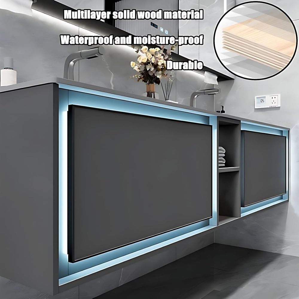 Bathroom Vanity with Sink - Modern Double Sink Bathroom Vanity & Smart Mirror Cabinet Set, Wall Mount | Multi-Layer Solid Wood Material | Suitable for Large Mathrooms(White, 88")