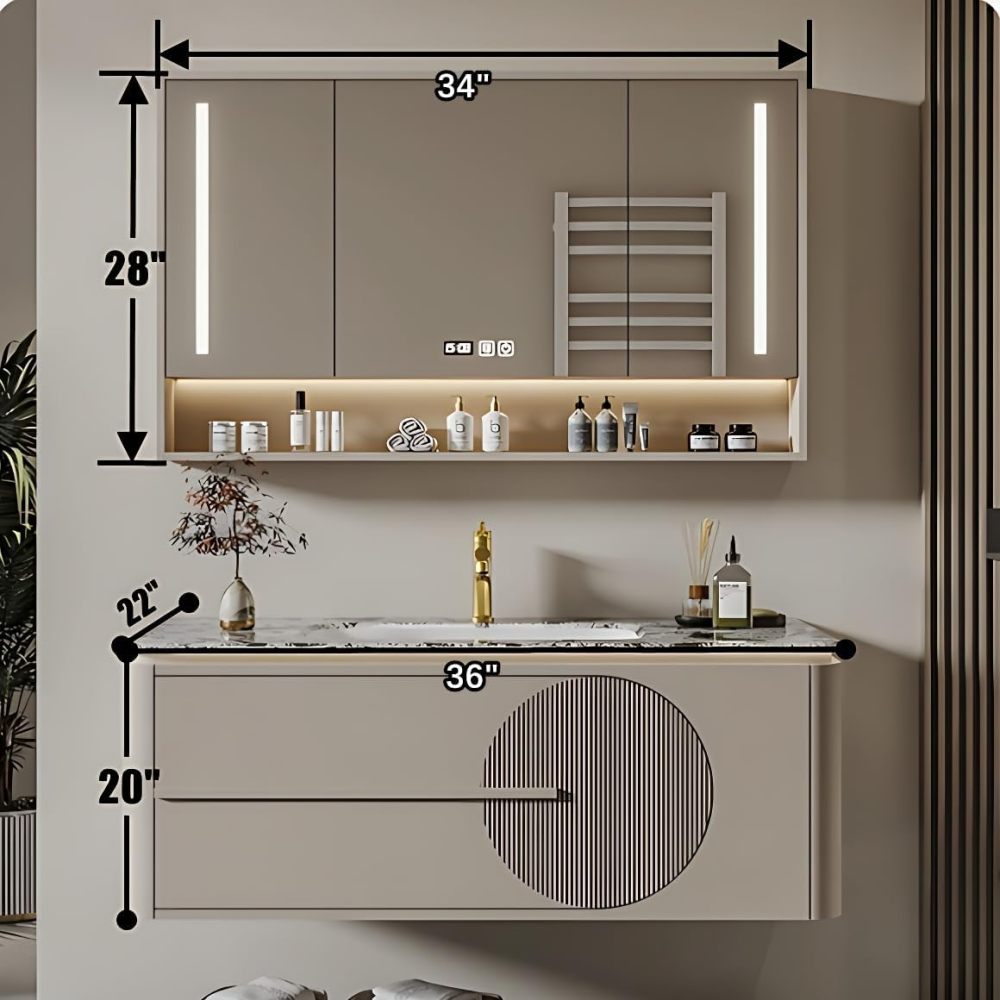 Bathroom Vanity with Sink - Elegant Bathroom Sink Cabinet & Smart LED Mirror Cabinet Combination| Wall Mount | Multi-Layer Solid Wood Material | Modern and Stylish Design(36")