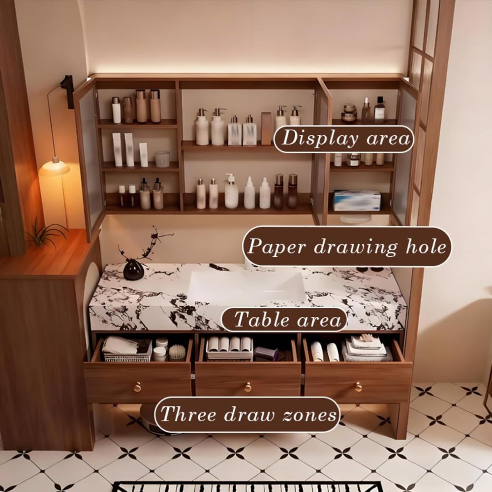 72IN Floating Bathroom Vanity with Sink - Bathroom Sink Cabinet with Seamless Basin & Smart Anti-Fog Mirror, Complete Accessories, Fully Assembled, Wood B