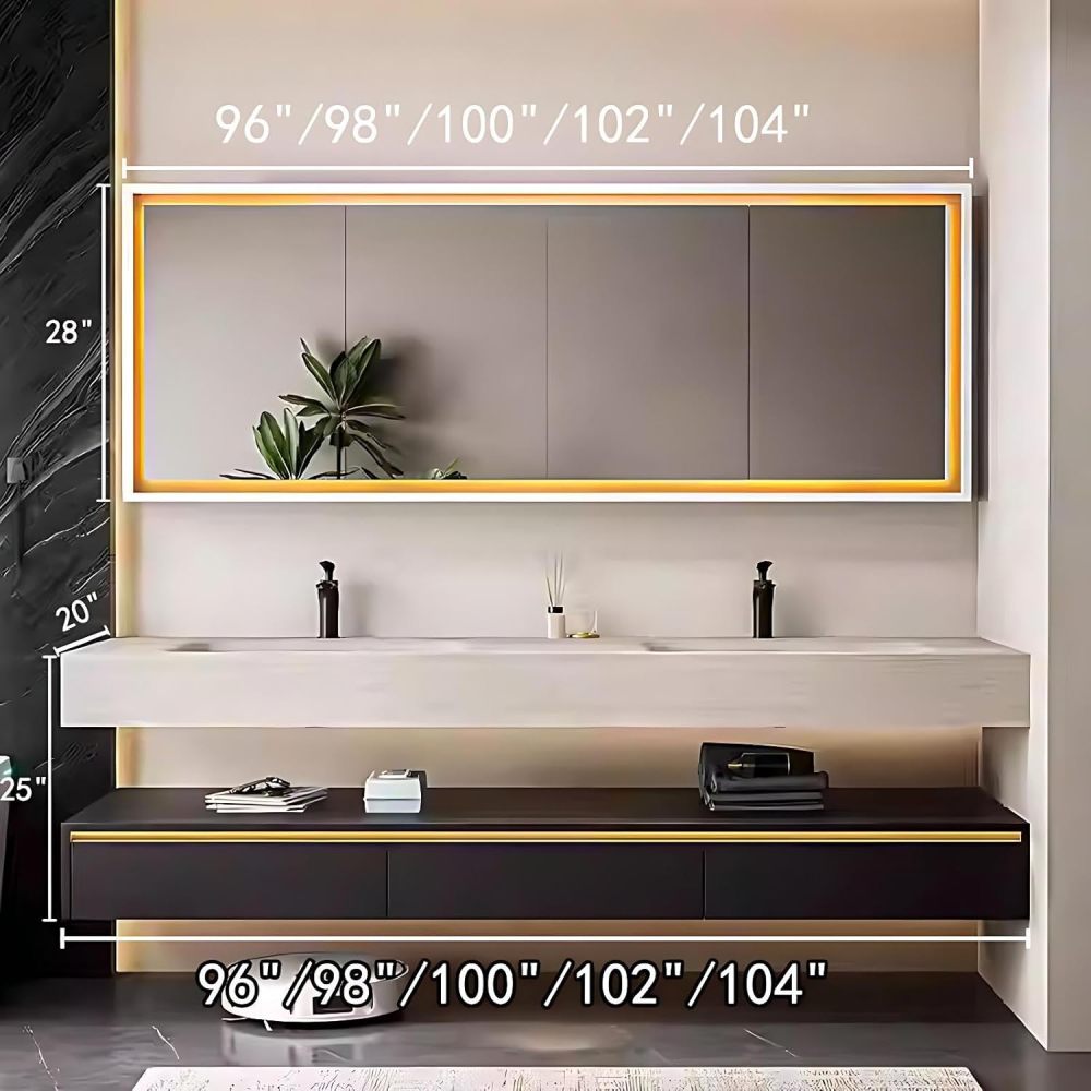 98IN Bathroom Vanity with Sink - Floating Bathroom Vanity with Smart Defog Mirror & Seamless Sink, Modern Sink Cabinet with 3 Drawers, No Assembly Required