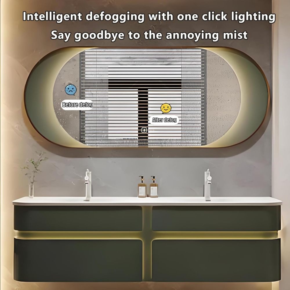 72IN Double Sink Bathroom Vanity - Modern Bathroom Vanity with Smart Light Defog Mirror, Solid Wood Vanity Cabinet with 2 Drawers, Floating Design, Green