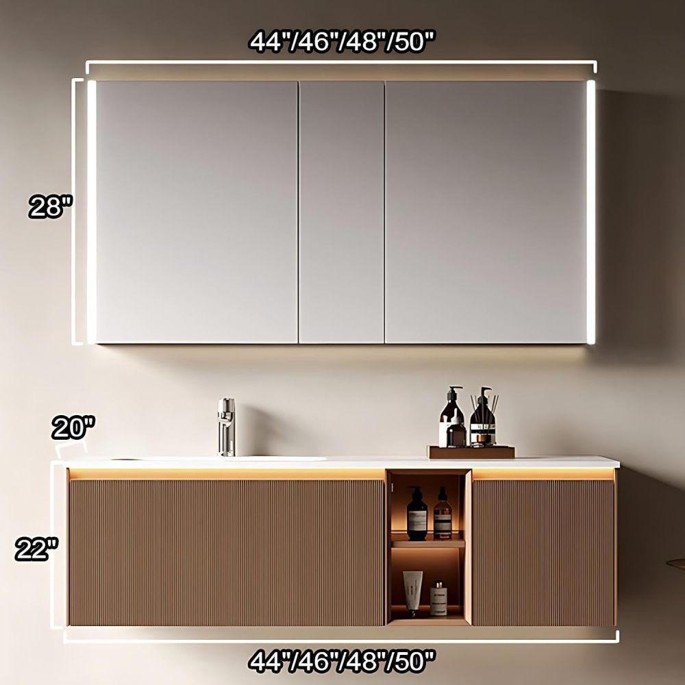 50IN Bathroom Vanity - Smart Bathroom Vanity with Multiple Storage Areas, Floating Sink Cabinet with Smart Defog Mirror, No Assembly Required