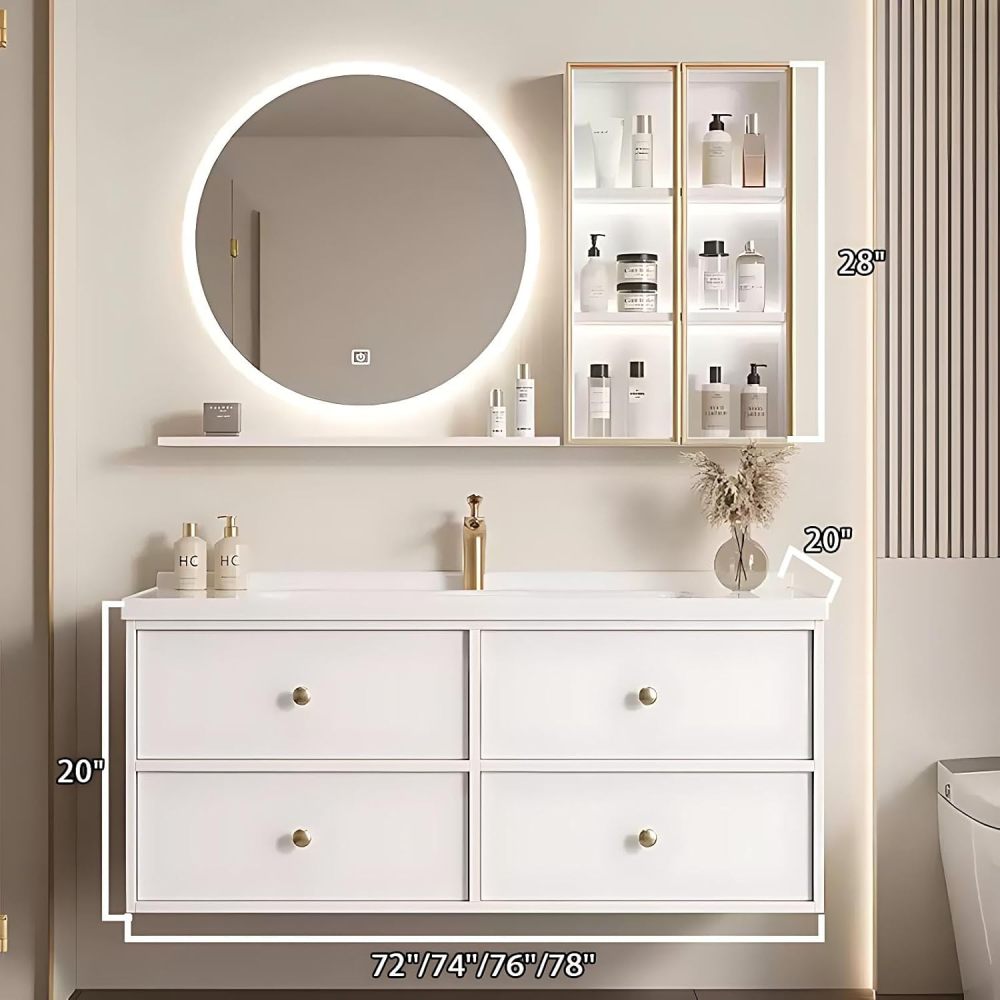 72IN Bathroom Vanity with Sink - Bathroom Vanity with Defog Mirror, Seamless Basin & Waterproof Finish, Solid Wood Cabinet with 4 Drawers | Complete Accessories, Fully Assembled, B