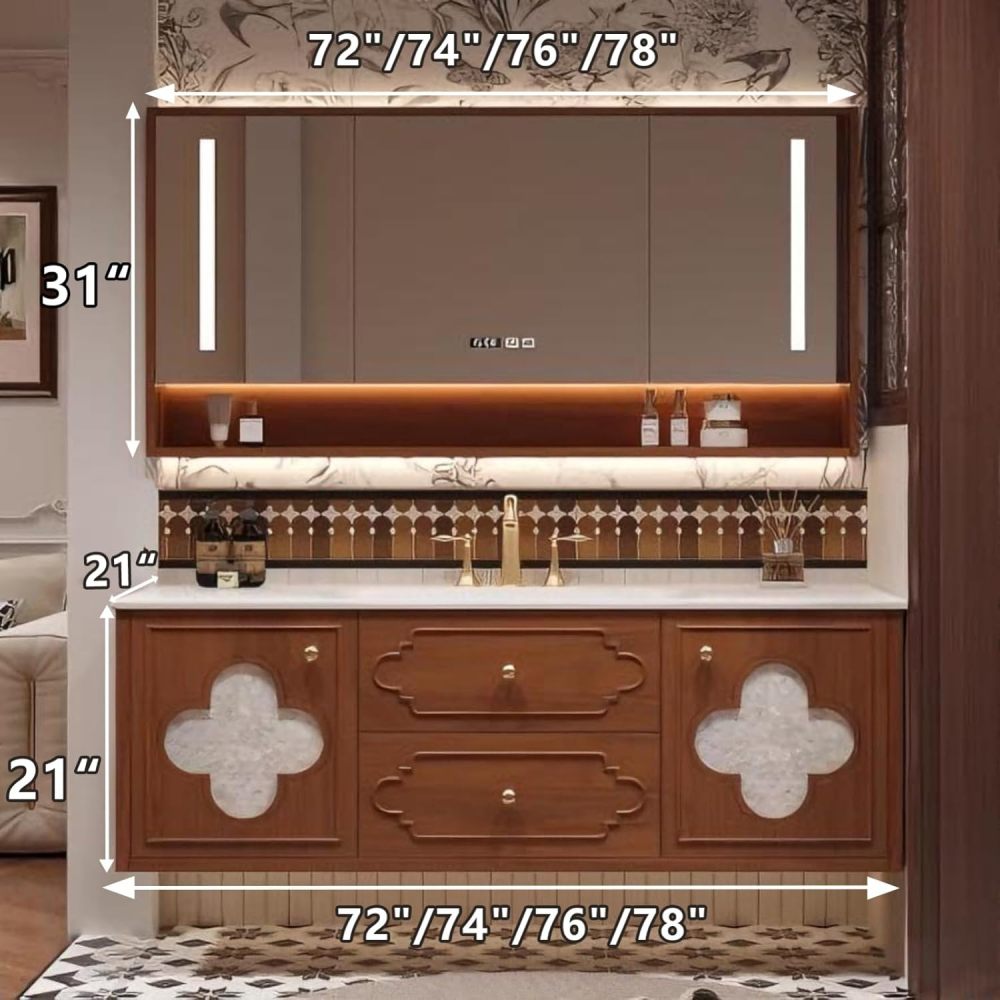 72IN Bathroom Vanity with Sink - Bathroom Vanity with Seamless Basin & Anti-Fog Mirror, Multi-Layer Waterproof Paint, Fully Assembled, B