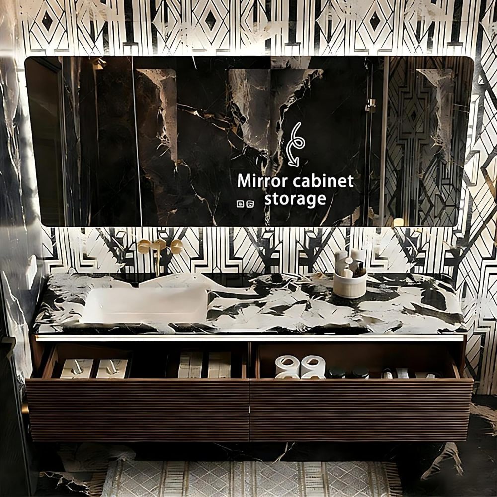 60IN Bathroom Vanity - Modern Bathroom Vanity with Smart Defog Mirror, One-Touch Defog & Lighting, Solid Wood Sink Cabinet with 2 Drawer and Seamless Sink, No Assembly Required