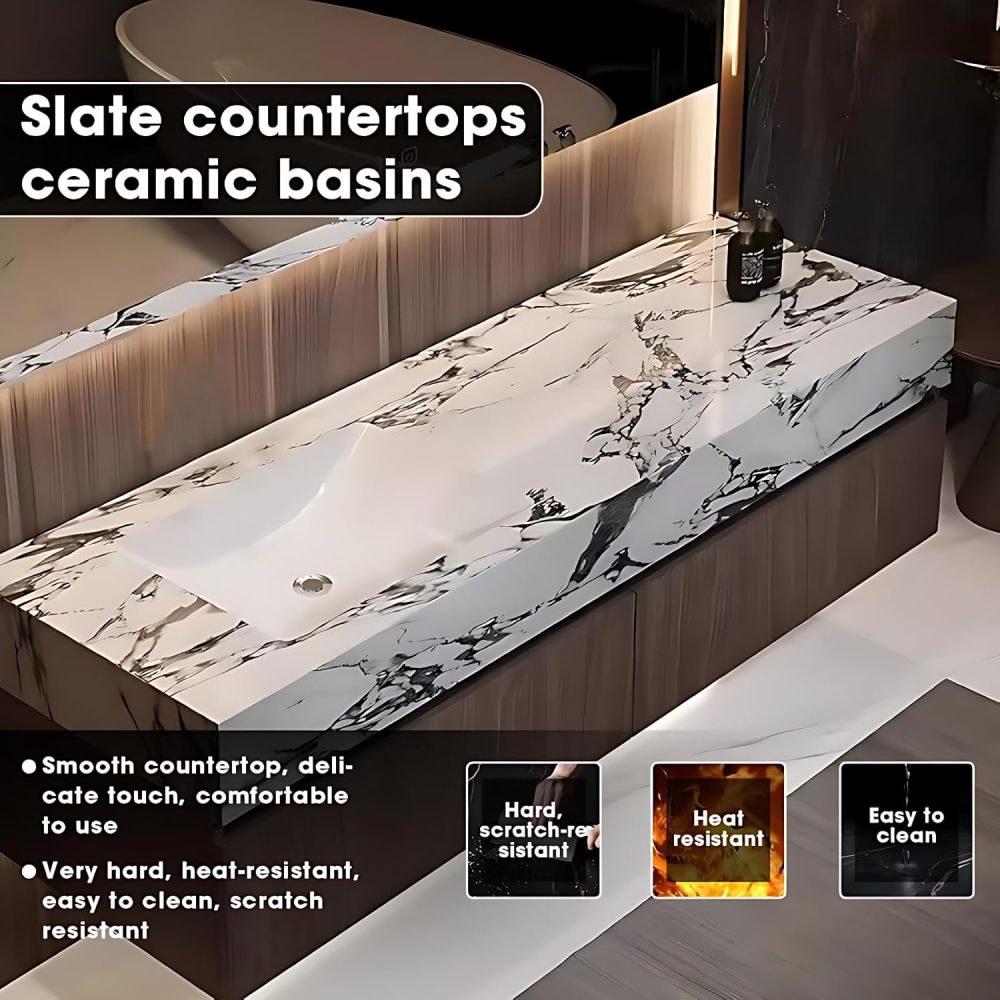 Bathroom Vanity with Sink - Modern Bathroom Sink Cabinet & Smart Mirror Cabinet Set, Wall-Mounted Floating Vanity, Equipped with Faucet and Drain Pipe Set (36")