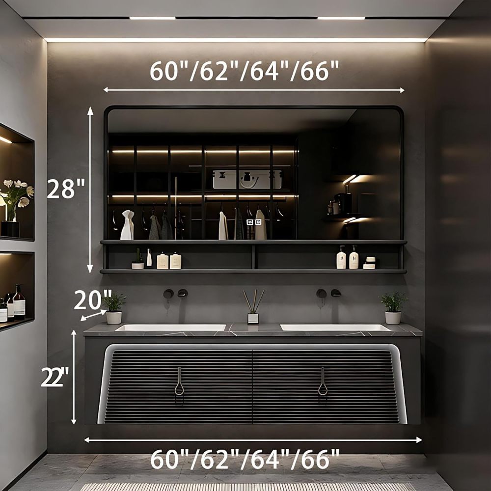 60IN Bathroom Vanity - Luxury Bathroom Vanity with Smart Defog Mirror, One-Touch Defog & Lighting, Floating Sink Cabinet with 2 Large Capacity Drawers, No Assembly Required, Dark Gray