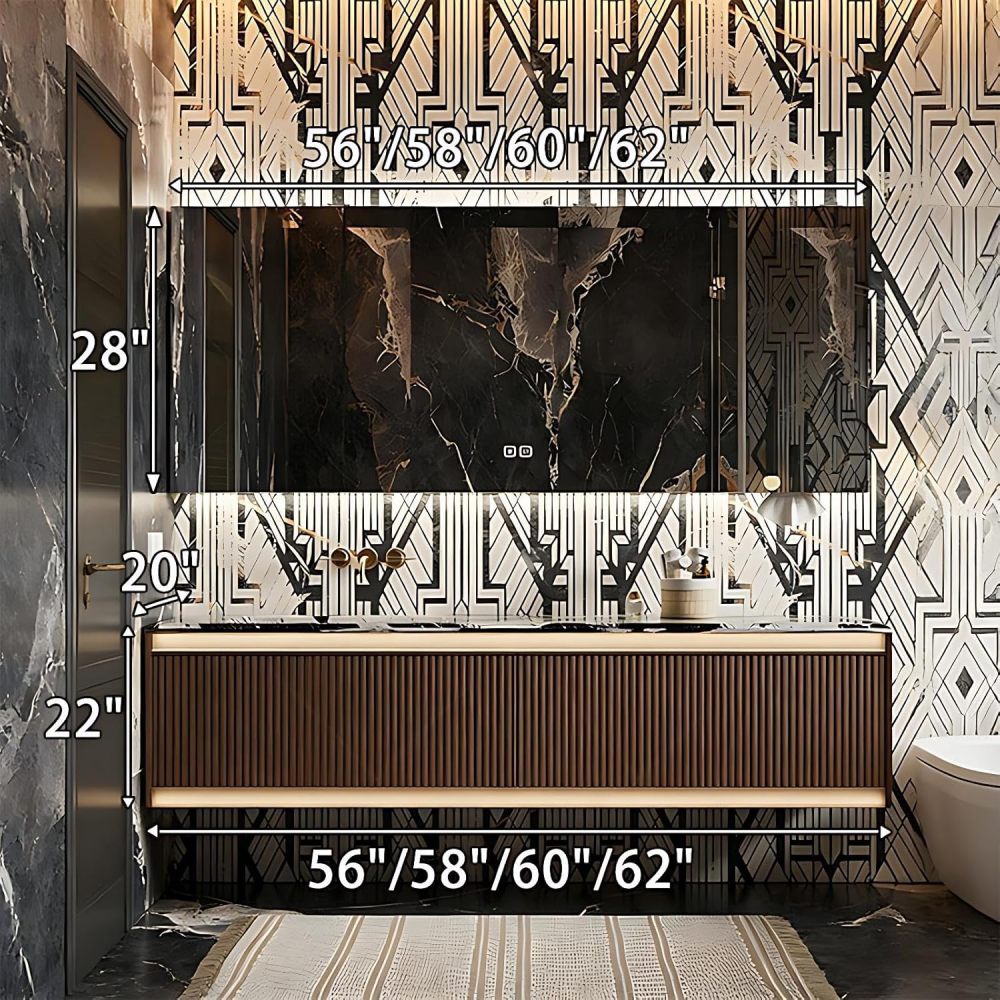 60IN Bathroom Vanity - Modern Bathroom Vanity with Smart Defog Mirror, One-Touch Defog & Lighting, Solid Wood Sink Cabinet with 2 Drawer and Seamless Sink, No Assembly Required