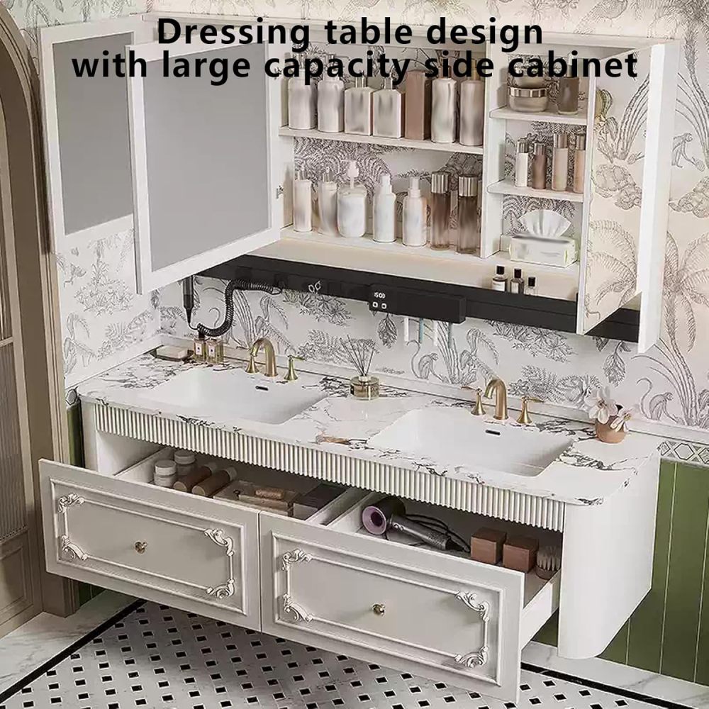 72IN Double Sink Bathroom Vanity - Bathroom Vanity with Anti-Fog LED Mirror & Ample Storage, Solid Wood Sink Cabinet for Modern Home