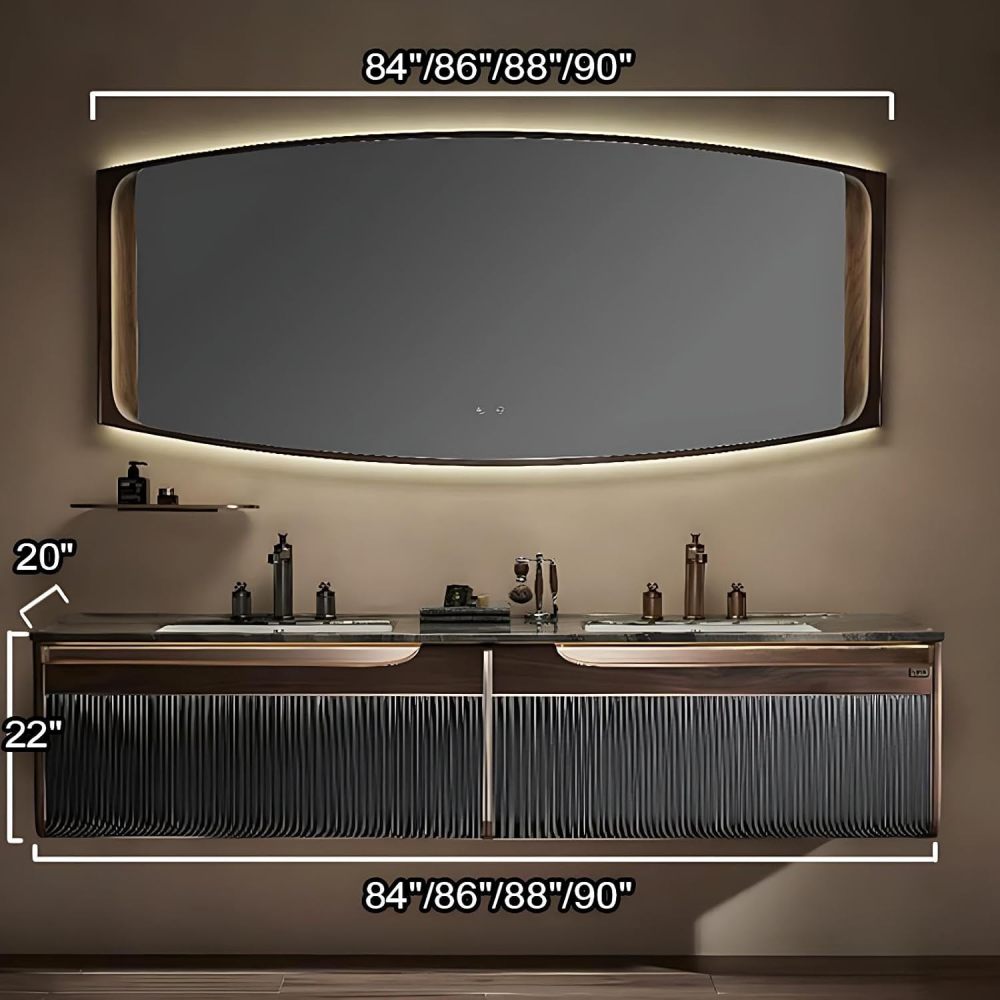 84IN Double Sink Bathroom Vanity - Luxury Bathroom Vanity with with 2 Large Capacity Drawers, Floating Sink Cabinet with Smart Defog Mirror, Customizable Size, No Assembly Required