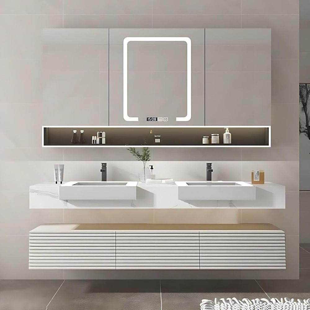 72IN Double Sink Bathroom Vanity - Floating Bathroom Vanity with Mirror Cabinet, Sink Cabinet with One-Piece Countertop, Unique Countertop, Solid Wood, Complete Accessorie, White