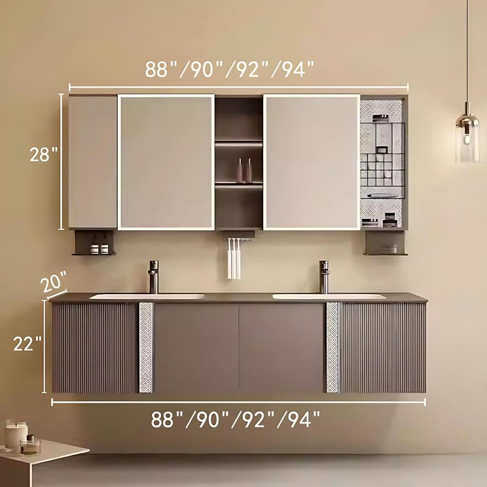 88IN Double Sink Bathroom Vanity - Modern Bathroom Vanity with Smart Defog Mirror, Simple Sink Cabinet with 2 Cabinet Door Storage, No Assembly Required