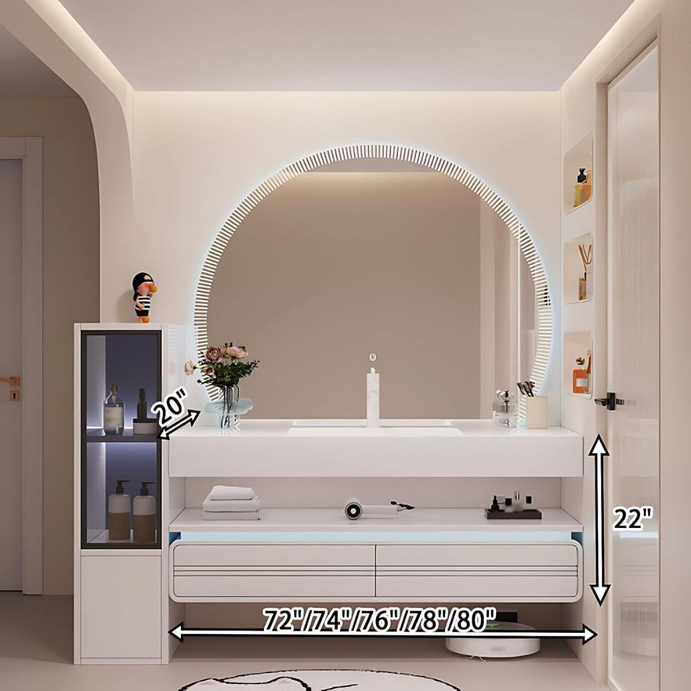 72IN Bathroom Vanity - Bathroom Vanity with Sink, Solid Wood Floating Sink Cabinet, Smart Defogging Mirror, Stylish Storage, Wall Mounted Design, Fully Assembled, White C