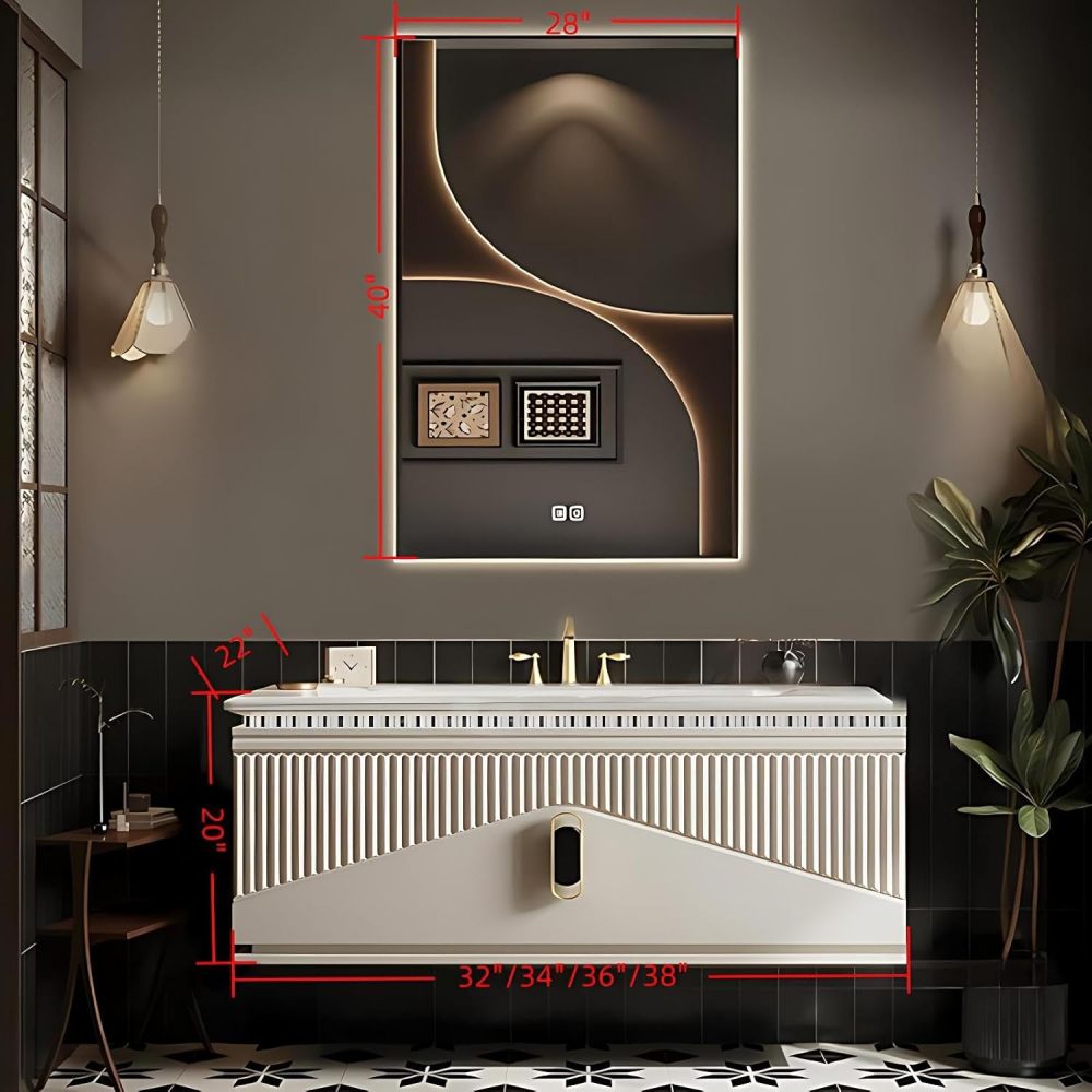 38IN Floating Bathroom Vanity with Sink - Luxurious Sink Cabinet with One-Piece Top & Drawers, Wall Mount Bath Vanity with LED Smart Defog Mirror, Solid Wood, Includes Accessories, White