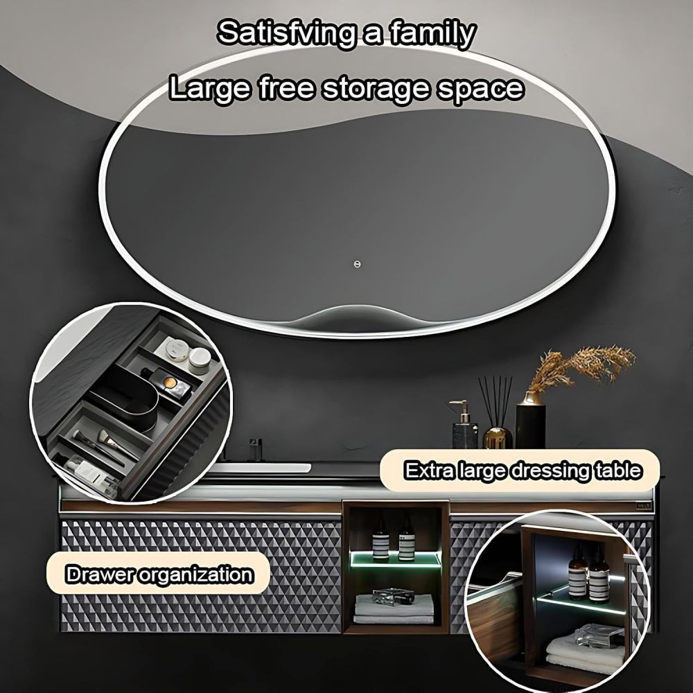 78IN Bathroom Vanity - Luxury Bathroom Vanity with Smart Defog Mirror, Smart Sink Cabinet with Multiple Storage Areas & Seamless Sink, No Assembly Required