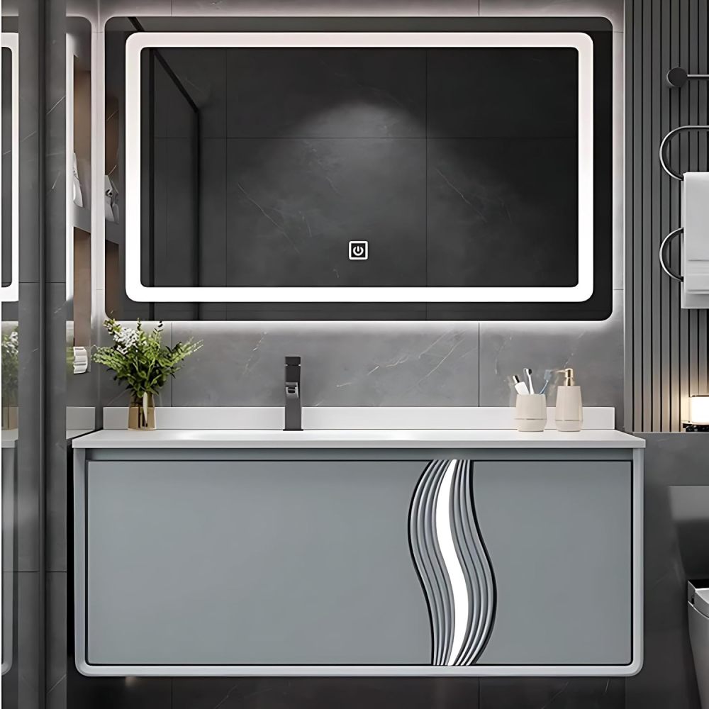 Bathroom Vanity - Modern Bathroom Vanity with Sink & LED Smart Defog Function | Wall Mount | Multi-Layer Solid Wood Material | Modern and Stylish Design (Square Mirror, 36")