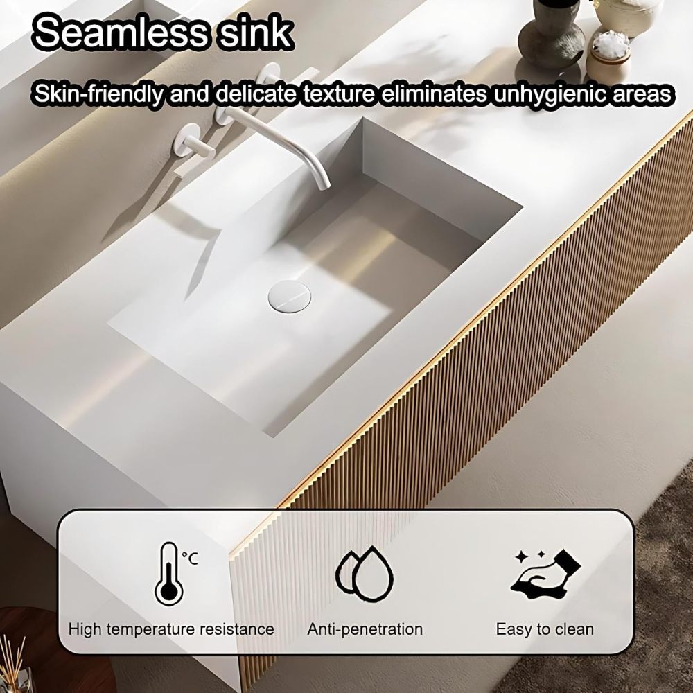 80IN Bathroom Vanity with Sink - Solid Wood Bathroom Vanity with with 2 Large Capacity Drawers, Floating Sink Cabinet with Smart Defog Mirror, Customizable Size, No Assembly Required