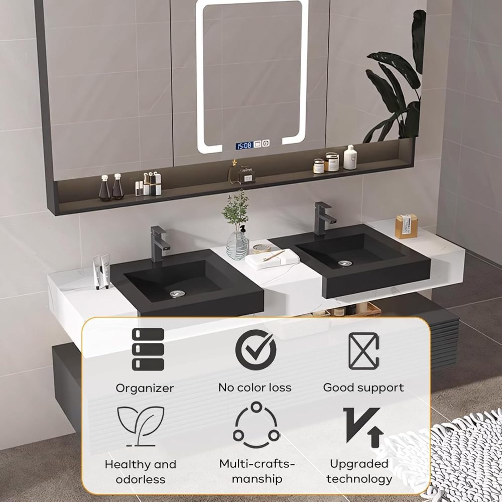 72IN Double Sink Bathroom Vanity - Floating Bathroom Vanity with Mirror Cabinet, Sink Cabinet with One-Piece Countertop, Unique Countertop, Solid Wood, Complete Accessorie, White