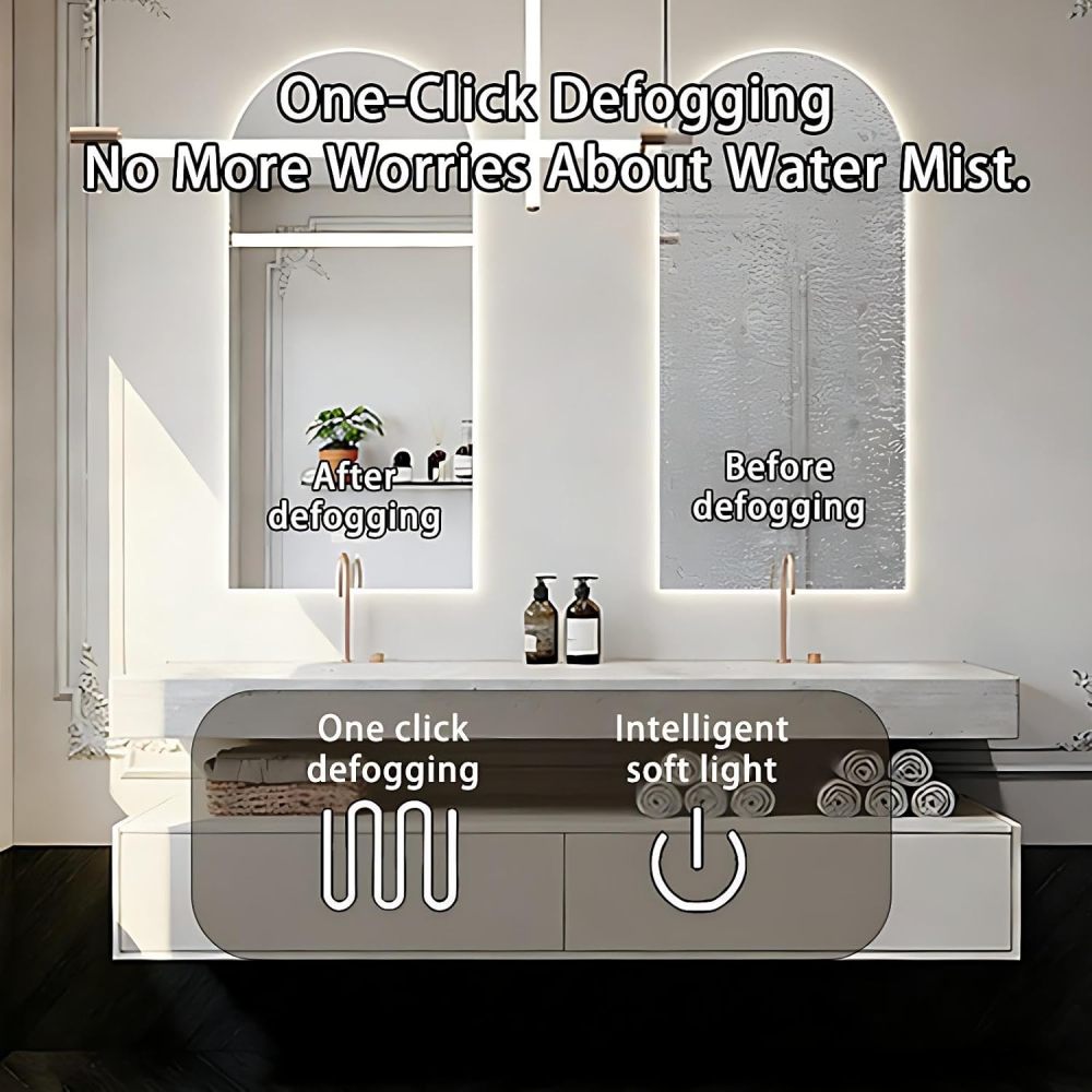 60IN Double Sink Bathroom Vanity - Modern Bathroom Vanity with Smart Defog Mirror, Floating Sink Cabinet with 2 Drawers, Complete Accessories, No Assembly Required, White - Mirror