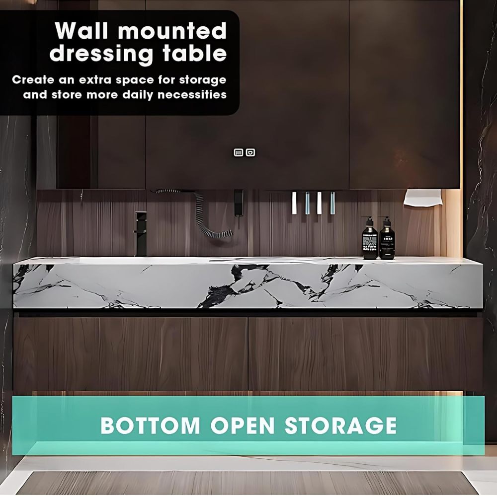 Bathroom Vanity with Sink - Modern Bathroom Sink Cabinet & Smart Mirror Cabinet Set, Wall-Mounted Floating Vanity, Equipped with Faucet and Drain Pipe Set (36")