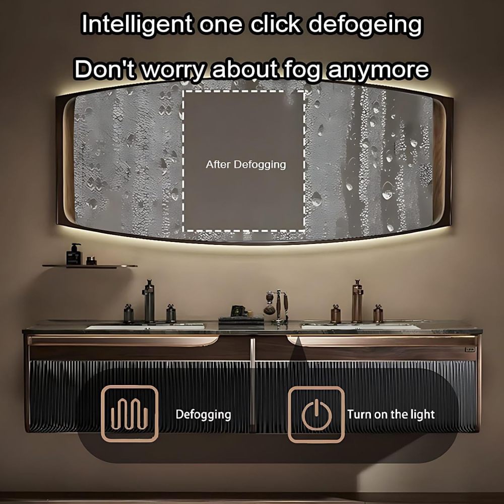 84IN Double Sink Bathroom Vanity - Luxury Bathroom Vanity with with 2 Large Capacity Drawers, Floating Sink Cabinet with Smart Defog Mirror, Customizable Size, No Assembly Required