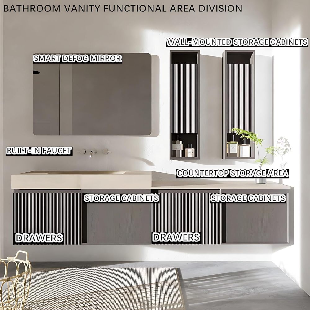 Bathroom Vanity with Sink - Modern Bathroom Sink Cabinet,Includes Faucet & Smart Defog Mirror Combination | Suitable for Large Spaces | Multi-Layer Solid Wood Material (88")