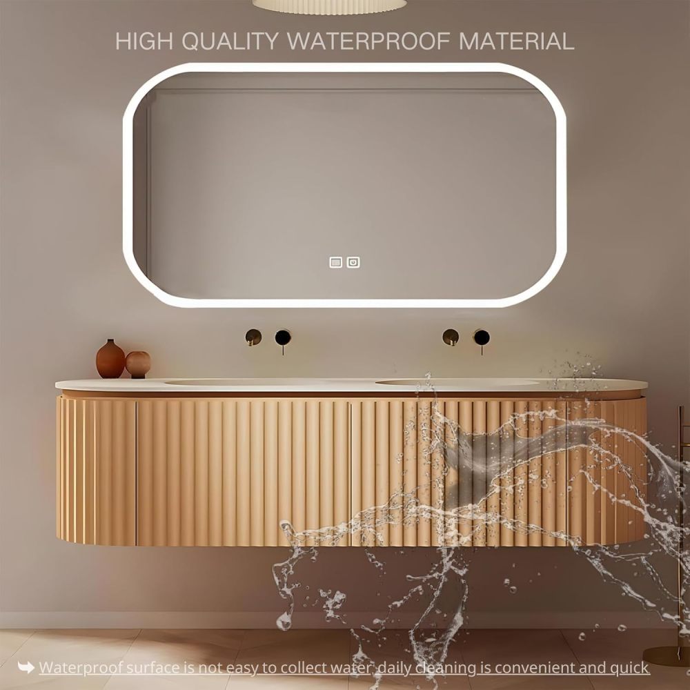74IN Double Sink Bathroom Vanity - Solid Wood Bathroom Vanity Set with Smart Defogging LED Mirror, Floating Bathroom Sink Cabinet with Drawers and One-Piece Basin, Includes Accessories, #变种主