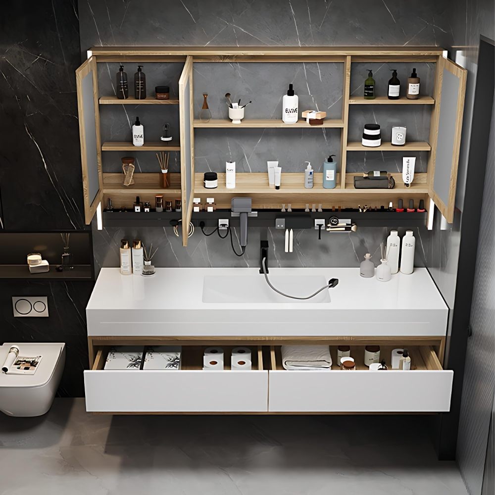 Elegant Bathroom Vanity with Sink - Durable Bathroom Sink Cabinet & Intelligent Defogging LED Mirror Set | Wall Mount | Multi-Layer Solid Wood Material | Modern and Stylish Design (88")
