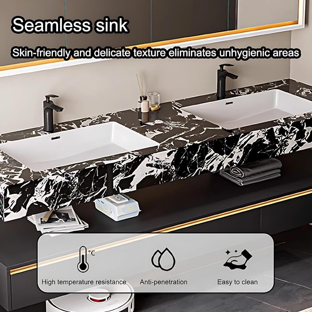 98IN Bathroom Vanity with Sink - Floating Bathroom Vanity with Smart Defog Mirror & Seamless Sink, Modern Sink Cabinet with 3 Drawers, No Assembly Required