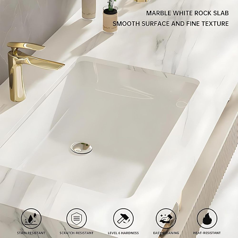 118IN Bathroom Vanity Sink Set - Modern Bathroom Vanity Set Include Smart Defogging Mirror & Side Cabinet & Extended Countertop, Complete Accessorie, Fully Assembled, Gold