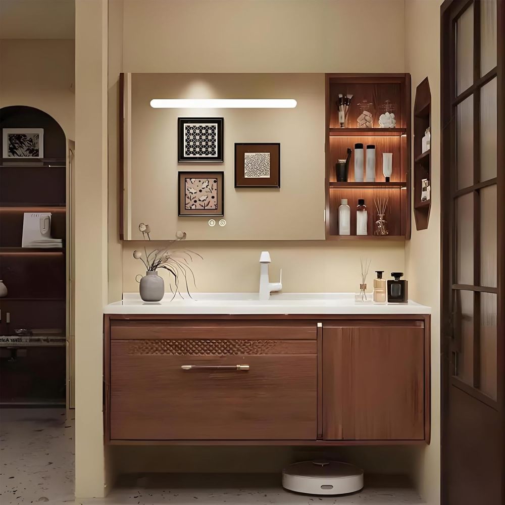 72IN Bathroom Vanity with Sink - Sink Cabinet with Multi-Layer Waterproof Coating, Anti-Fog Mirror & Seamless Basin Design, Complete Accessories, Fully Assembled, Wood A