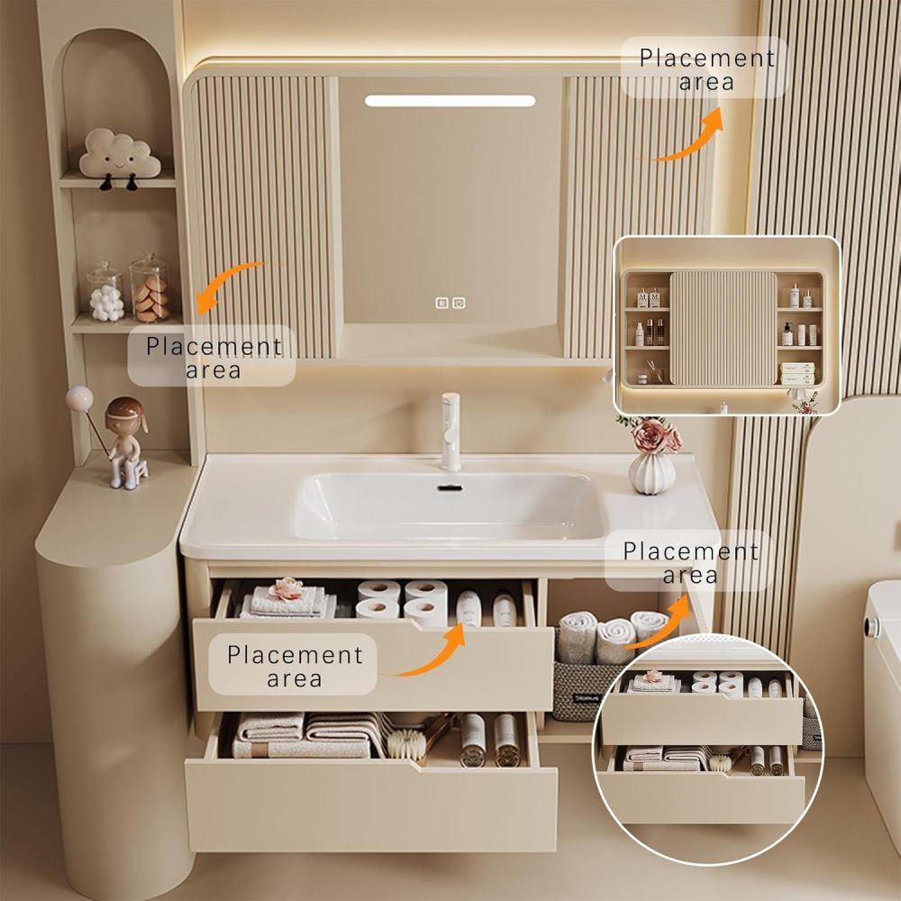 72IN Bathroom Vanity - Bathroom Vanity with Drawers and Storage, Smart Anti-Fog Mirror, Solid Wood Floating Vanity with Sink, Fully Assembled